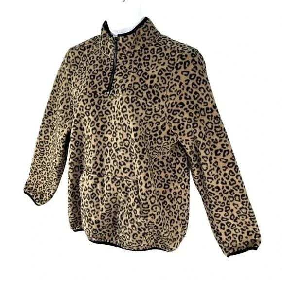 Susan Graver Weekend Womens XL Leopard Print Pullover Shacket Kangaroo Pocket - Picture 6 of 16